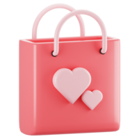 Valentine day icon concept on 3d rendering. 3d render shopping bag icon png