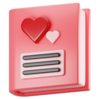 Valentine day icon concept on 3d rendering. 3d render love book icon png