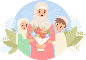 Islamic family. Cute mother with children png