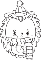 Cute outline winter hedgehog png