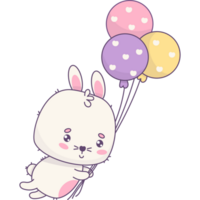 Rabbit flies with balloons png