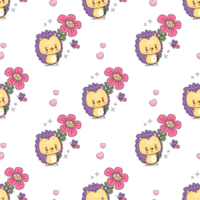 Seamless pattern with hedgehog  with flower png