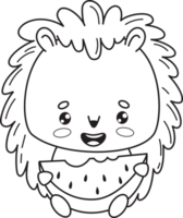 Cute outline hedgehog with watermelon png