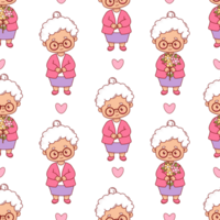 Seamless pattern with cute elderly woman png