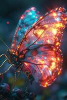 AI generated The butterfly sits on flower in the night photo