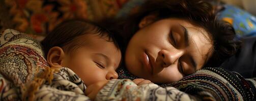 AI generated Mom and baby napping together quiet afternoon photo