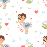 Seamless pattern with cute Ukrainian girl in traditional  clothes png