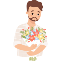 Cute man with bouquet of flowers png