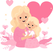 Cute blonde woman with daughter png