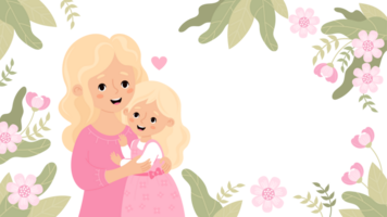 Cute blonde woman  hugs daughter floral poster png