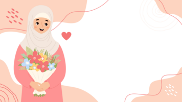 Cute muslim woman in hijab with bouquet png