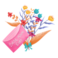 melhor mãe sempre. cumprimento cartão com flores e envelope para mãe dia. png