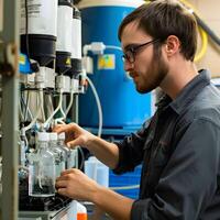 AI generated Environmental engineer developing a water purification system photo