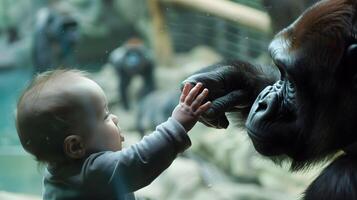 ai generado familias primero excursión a el zoo babys temor a animales foto