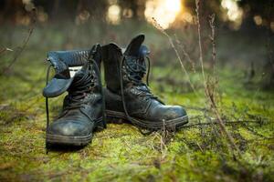 Old leather combat boots. photo