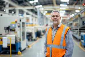 AI generated Portrait of mature man working in warehouse photo