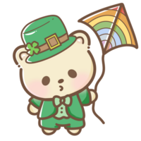 disegnato a mano acquerello illustrazione clipart di kawaii orso San Patrizio giorno compleanno floreale accordi saluto carte nozze invito festa irlandesi png