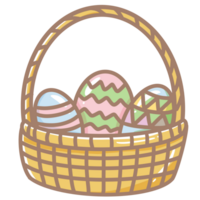 Handdrawn illustration cute easter egg basket with colorful painting greeting card spring clipart png