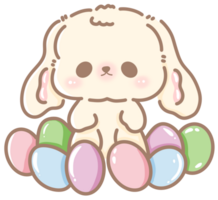 handgemalt Illustration süß kawaii Weiß Hase Hase Ostern Clip Art Ostern Eier Pastell- Farbe Gruß Karte Frühling png