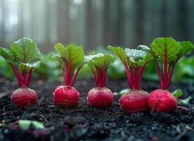 AI generated Fresh radishes growing in the garden photo