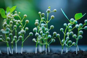 AI generated Green sprouts are growing from the ground photo