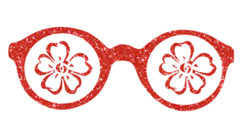 Red glitter glasses flower icon on transparent background. png