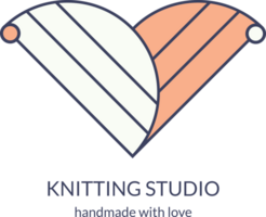 kreativ logotyp för stickning studio, handgjort affär, handarbete företag. härva av garn, stickning nålar och hjärta silhuett png