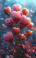 AI generated Flowers in the rain. Bunch of hearts and flowers with hearts photo