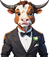 AI generated Bull with Tuxedo Mascot Art png