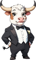 AI generated Bull with Tuxedo Mascot Clip Art png