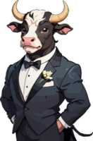 AI generated Bull with Tuxedo Mascot Cartoon png