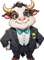 AI generated Bull with Tuxedo Mascot Sticker png