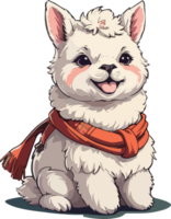 ai generado mullido alpaca animal con bufanda diseño png