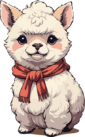 ai gegenereerd pluizig alpaca dier met sjaal mascotte png