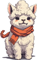 ai gerado fofo alpaca animal com cachecol ilustração png