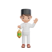 3D Illustration of Muslim character holding a lantern png