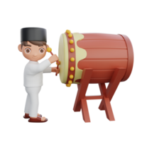 3D Illustration of Muslim character Beating the Bedug Drum png