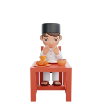 3D Illustration of Muslim character ready to break his fast png