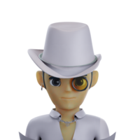 business man wearing white hat 3D avatar png