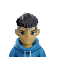 jong Mens vervelend een blauw capuchon jasje 3d avatar png