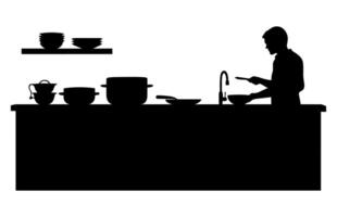 Kitchen Interior Vector Silhouette, kitchen furniture icons, Kitchen room silhouette.