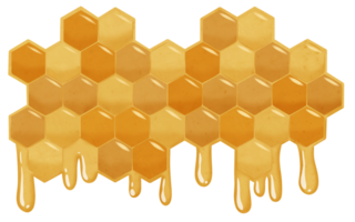 Honeycomb with bee honey illustration. mosaic geometric pattern of comb with hexagon cells, yellow fresh drops of honey png
