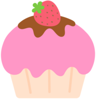 cute sweet hand drawn colorful birthday cakes cafe hopping chocolate cupcake with strawberry topping png