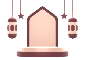 3d interpretazione di semplice islamico celebrazione Festival o vacanza podio Schermo sfondo con Due Arabo lanterne e stelle png