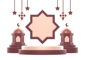 3d rendering of islamic celebration festival or holiday podium display background with arabic lantern decoration and stars png