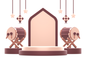 3d interpretazione di islamico celebrazione Festival o vacanza podio Schermo sfondo con tamburo o cimice e stelle decorazione png