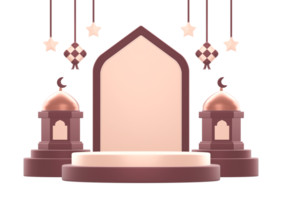 3d rendering of islamic celebration festival or holiday podium display background with lantern decoration png