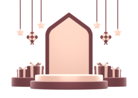 3d interpretazione di islamico celebrazione Festival o vacanza podio Schermo sfondo con i regali e stelle decorazione png