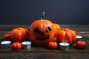 Víspera de Todos los Santos fondo, naranja decorativo el plastico calabaza negro papel murciélago negro cartulina acción de gracias saludo tarjeta foto