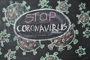 Quarantine. Outbreak Warning. written white chalk on blackboard in connection with epidemic of coronavirus worldwide. photo